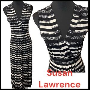 Susan Lawrence Black/Cream Stripe Sleeveless Maxi Dress (SP)